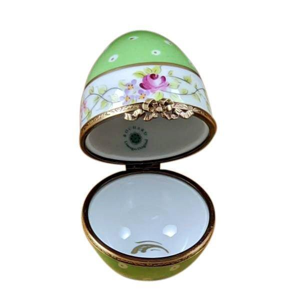 Green Egg with Flowers Porcelain Limoges eggs French Trinket Box