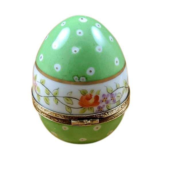 Green Egg with Flowers Porcelain Limoges eggs French Trinket Box