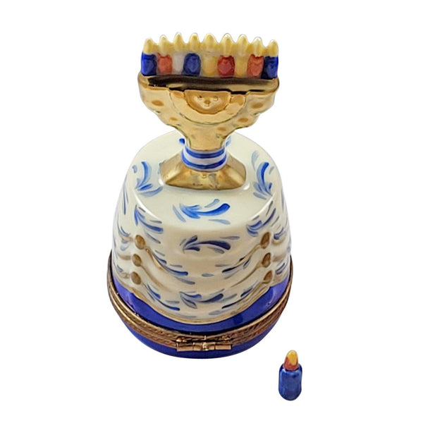 Hanukkah Menorah on Table with Removable Candle Porcelain Limoges religious spiritual French Trinket Box