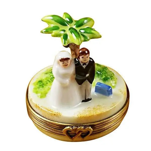 Honeymoon Island Bride Groom Porcelain Limoges Wedding French Trinket Box