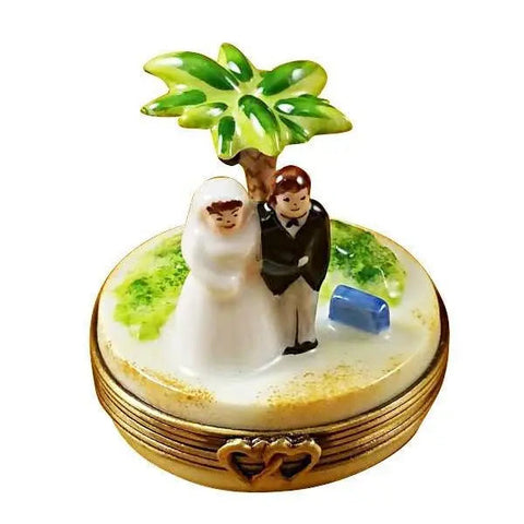 Honeymoon Island Bride Groom Porcelain Limoges Wedding French Trinket Box