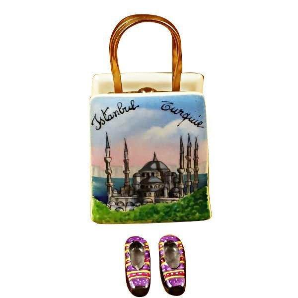 Istanbul Shopping Bag with Removable Turkish Slippers Porcelain Limoges bag travel limoges box shoes French Trinket Box