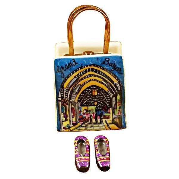 Istanbul Shopping Bag with Removable Turkish Slippers Porcelain Limoges bag travel limoges box shoes French Trinket Box