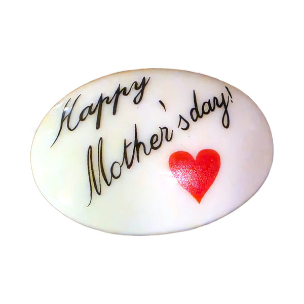 Happy Mother's Day! porcelain goodie trinket, oval shape, 1 inch wide, with a red heart