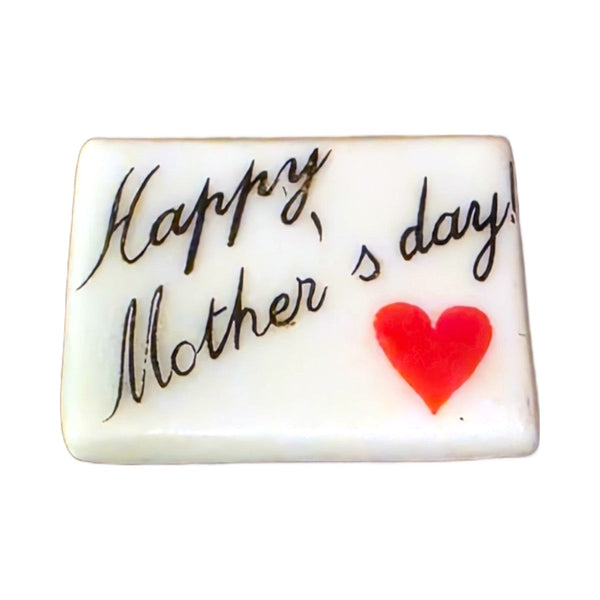 Happy Mother's Day! porcelain goodie trinket, rectangle shape, 5/8 inch wide, with a red heart