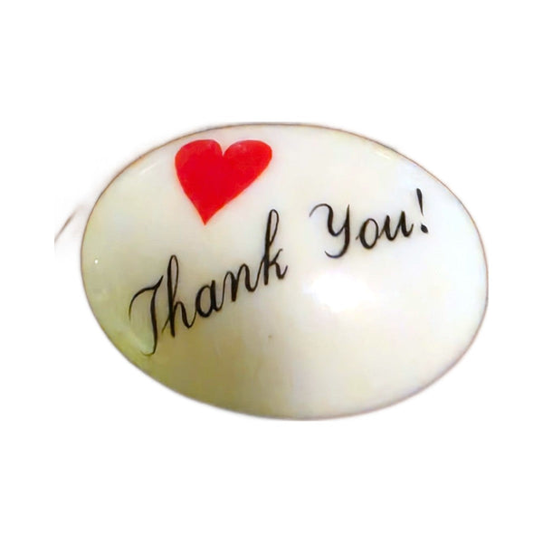 Thank You! porcelain goodie trinket, oval shape, 1 inch wide, with a red heart