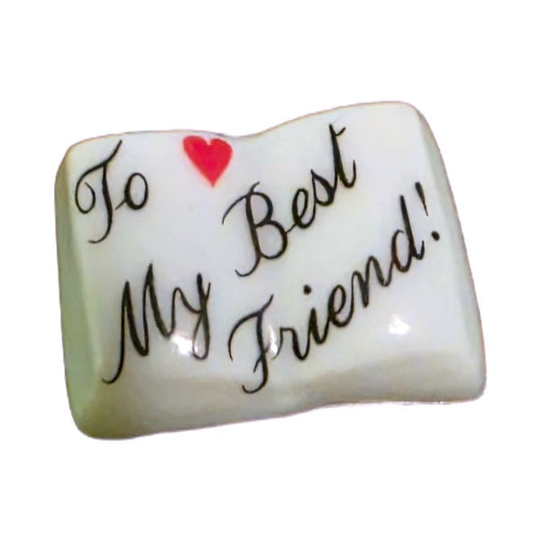 To My Best Friend! porcelain goodie trinket, open book shape, 5/8 inch wide, with a red heart