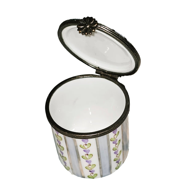Light Blue Floral Stripe Box Porcelain Limoges traditional French Trinket Box