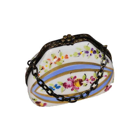 Light Blue Flower Purse Box Porcelain Limoges purse French Trinket Box