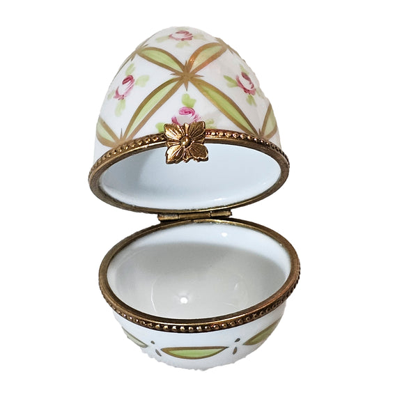 Light Green Rose Egg Charm Porcelain Limoges egg French Trinket Box