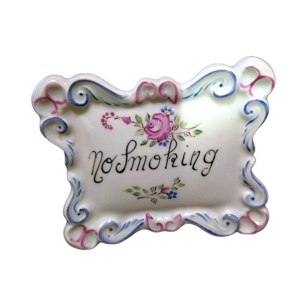 Front of the No Smoking Limoges plaque, hand painted in France