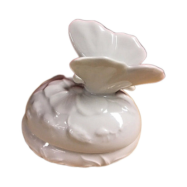 White Butterfly Limoges Box No Hinge - white Limoges porcelain box with no hinge, made in France
