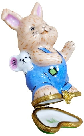 Bunny Rabbit And Mouse Figurine Porcelain Limoges LIMOGES BOXES mice rabbit French Trinket Box