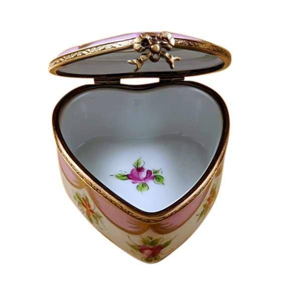 Pink Heart w Flowers Porcelain Limoges heart Rochard Limoges Box love valentines French Trinket Box