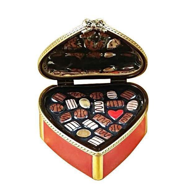 Red Heart with Chocolates Porcelain Limoges valentine heart dessert French Trinket Box