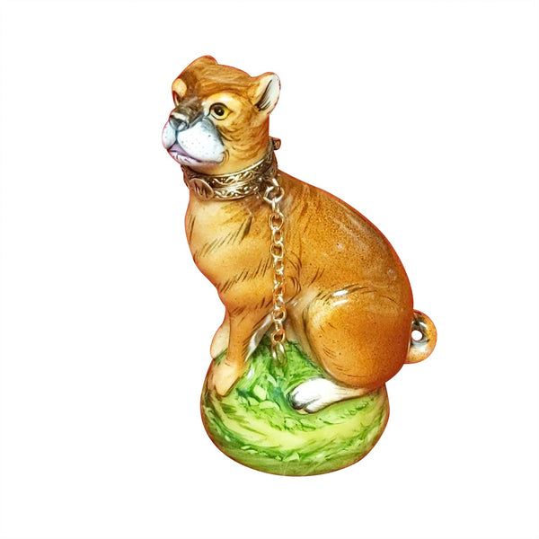 Boxer Dog Figurine Limoges Box on Green Base, view 3