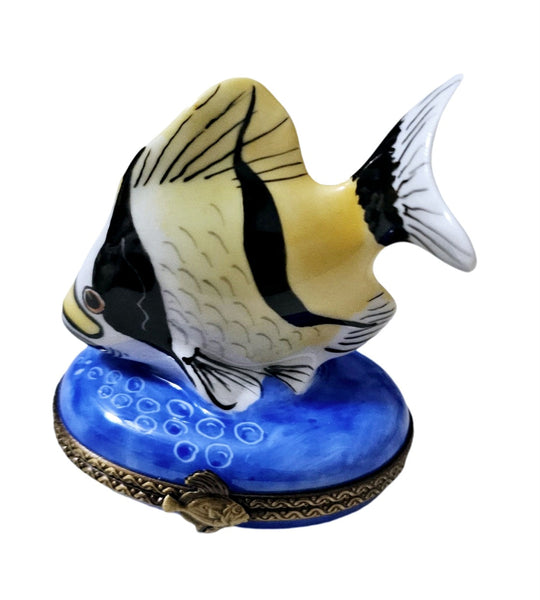 Yellow Masked Fish Limoges Box Porcelain Limoges Ocean beach fish French Trinket Box
