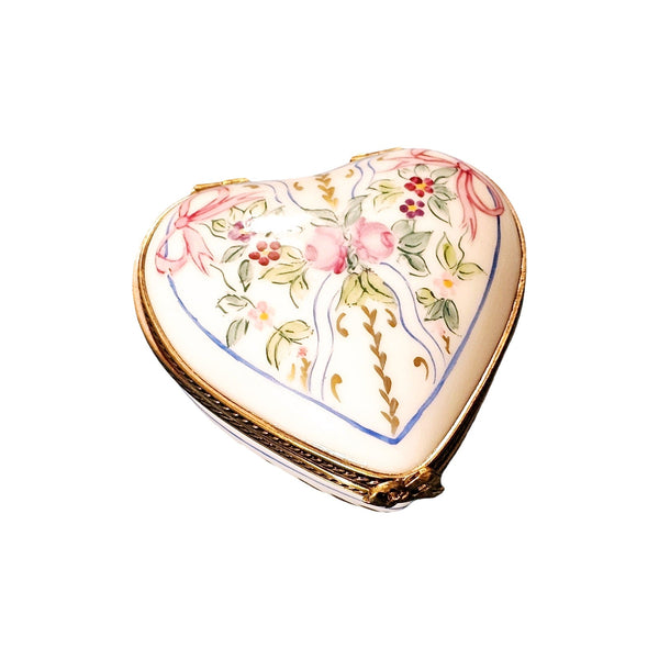 Flowers And Ribbons Heart Box Porcelain Limoges heart French Trinket Box