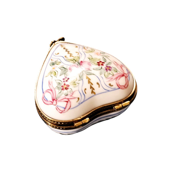 Flowers And Ribbons Heart Box Porcelain Limoges heart French Trinket Box