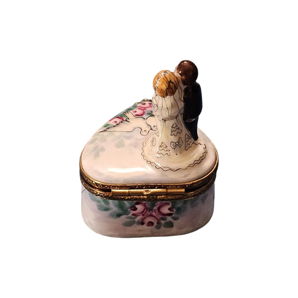 Bride and Groom Heart Box Porcelain Limoges Wedding French Trinket Box