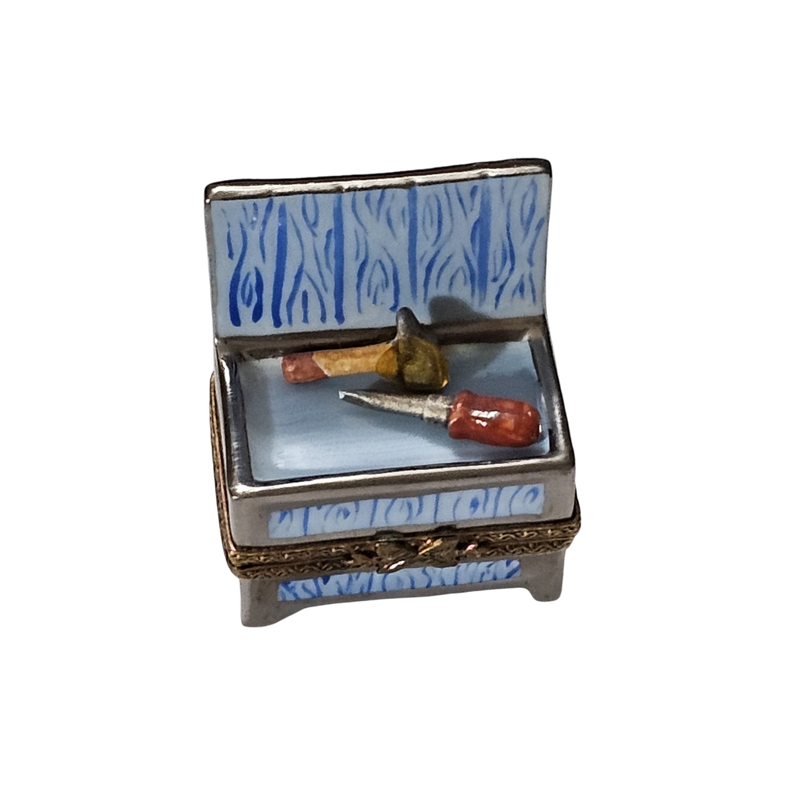 Blue Artisan Tool Box Porcelain Limoges professional French Trinket Box