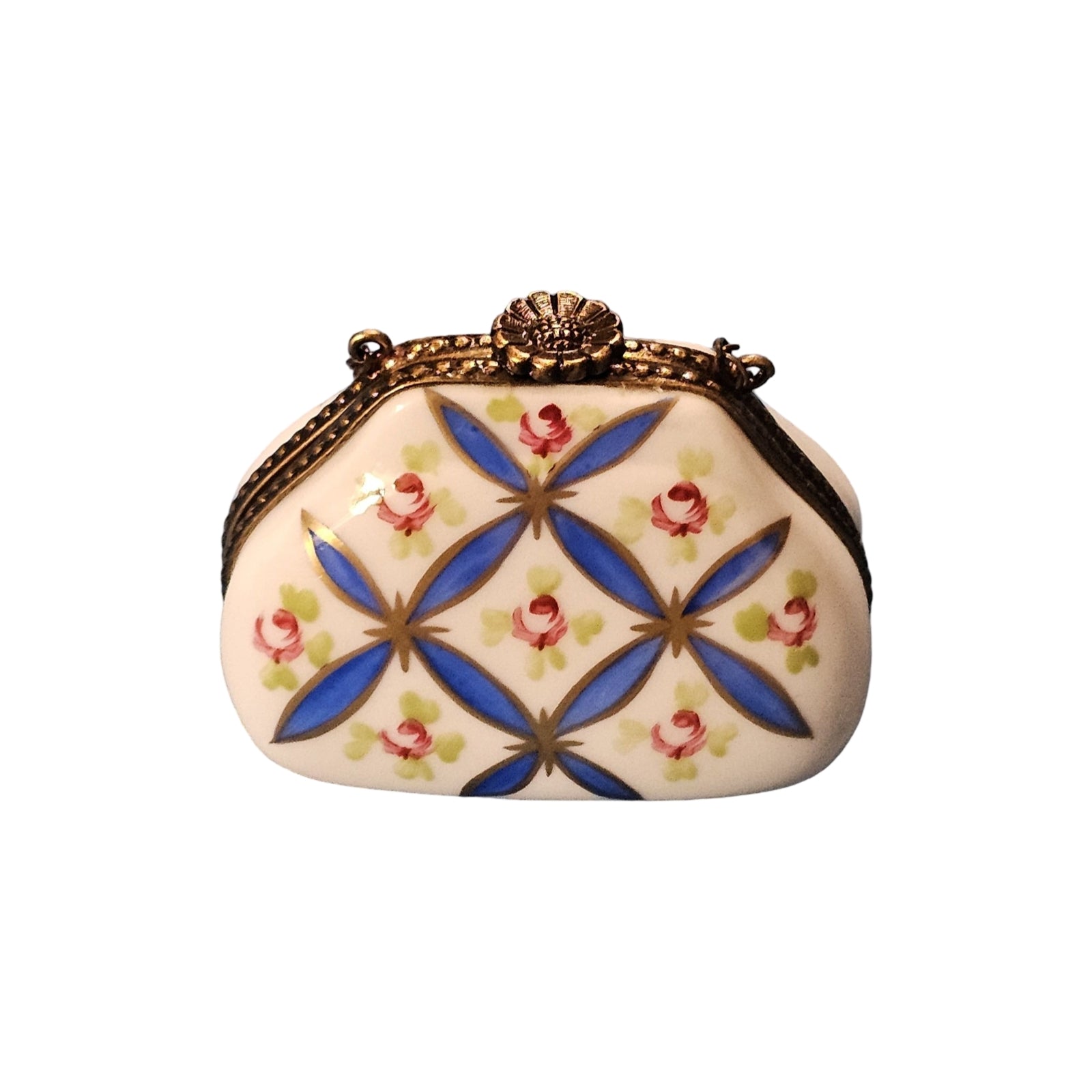Charming Blue Floral Limoges Box Porcelain Limoges Purse French Trinket Box