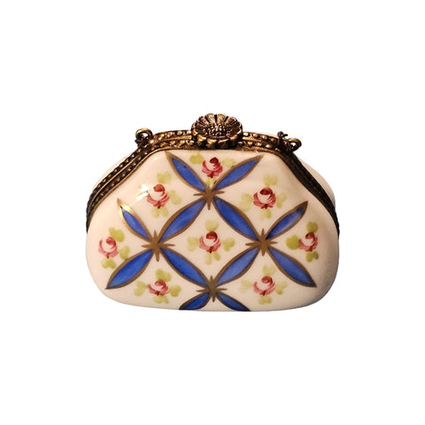 Charming Blue Floral Limoges Box Porcelain Limoges Purse French Trinket Box