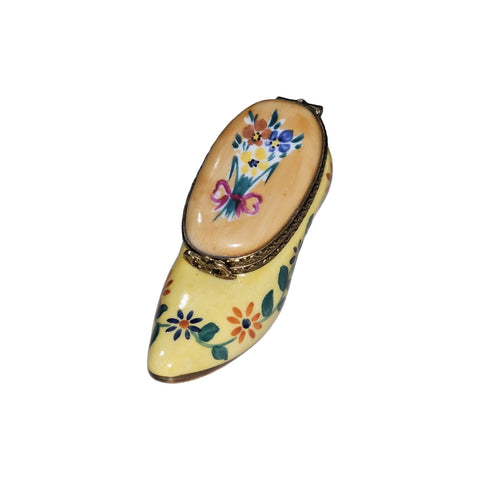 Yellow Tulip Shoe Charm Porcelain Limoges Shoe French Trinket Box