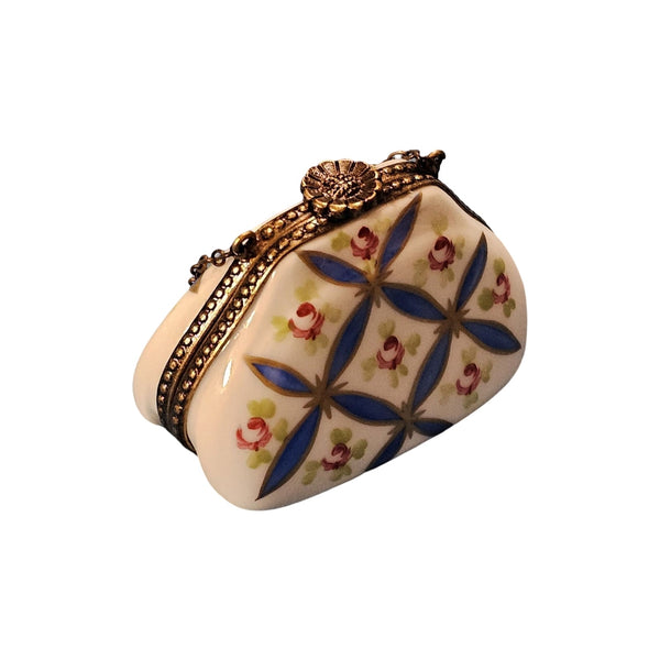 Charming Blue Floral Limoges Box Porcelain Limoges Purse French Trinket Box