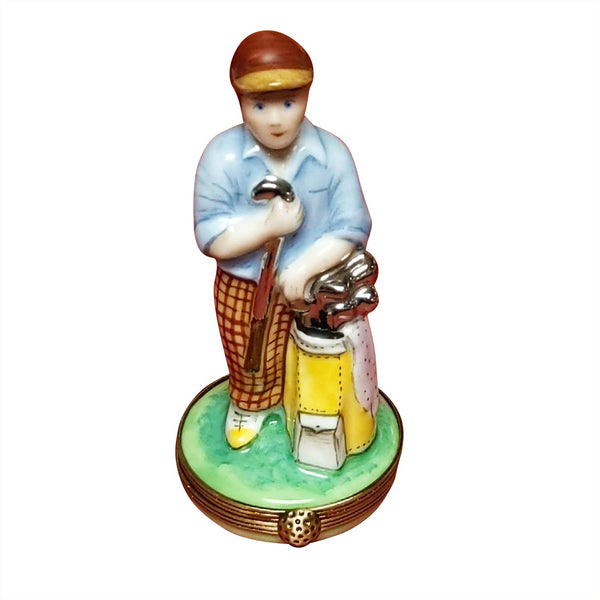 Golfer with Clubs Porcelain Limoges Box