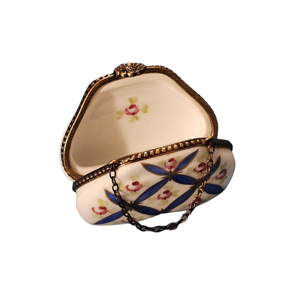 Charming Blue Floral Limoges Box Porcelain Limoges Purse French Trinket Box