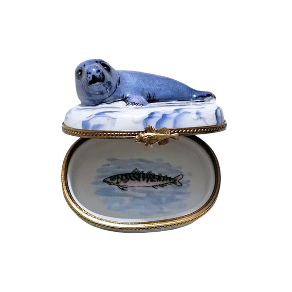 Charming Baby Seal Limoges Box Porcelain Limoges Fish ocean wild French Trinket Box