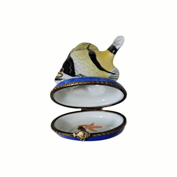 Yellow Masked Fish Limoges Box Porcelain Limoges Ocean beach fish French Trinket Box