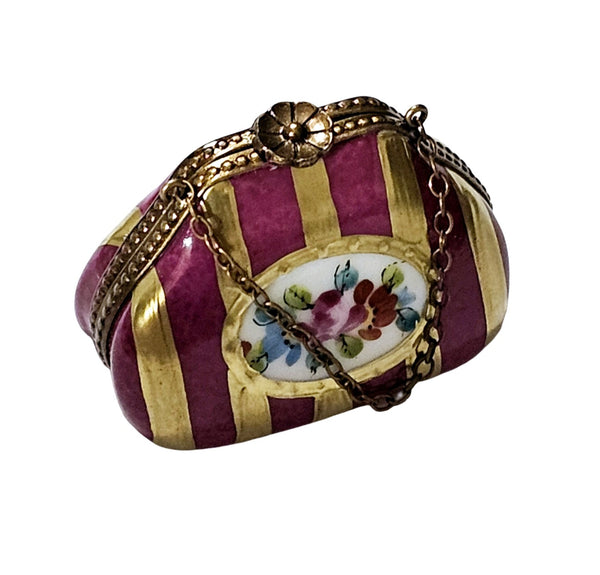 Red Gold Striped Purse Limoges Box Porcelain Limoges purse French Trinket Box