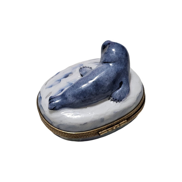 Charming Baby Seal Limoges Box Porcelain Limoges Fish ocean wild French Trinket Box