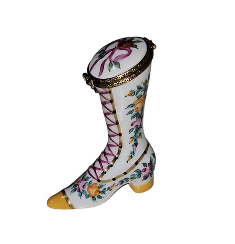 Victorian Yellow Tip Boot Box Porcelain Limoges Shoe hat French Trinket Box