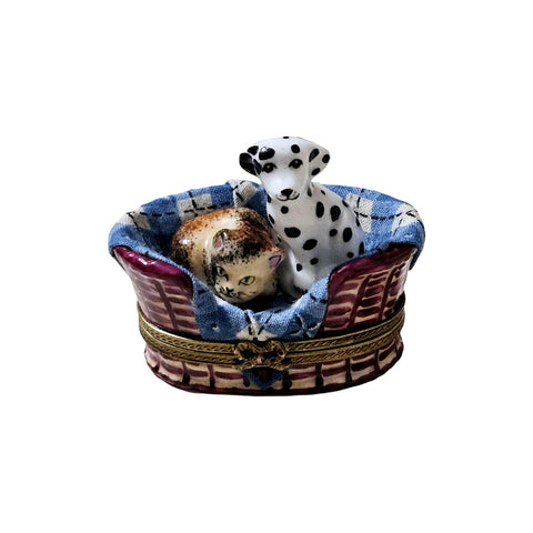 Dalmatian Puppy and Cat Treasure Porcelain Limoges Dog cat French Trinket Box