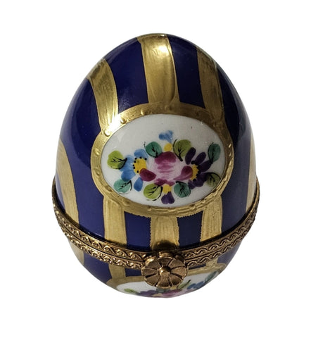 Blue and Gold Floral Egg Porcelain Limoges egg French Trinket Box