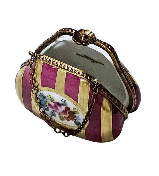Red Gold Striped Purse Limoges Box Porcelain Limoges purse French Trinket Box