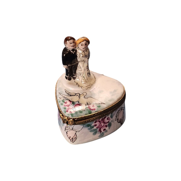 Bride and Groom Heart Box Porcelain Limoges Wedding French Trinket Box