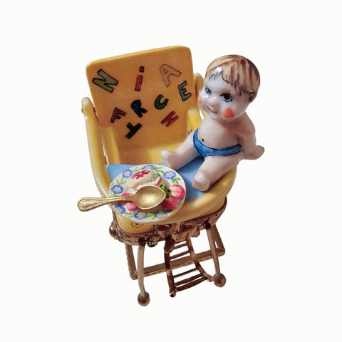 Charming Baby in High Chair Porcelain Limoges baby figurine French Trinket Box