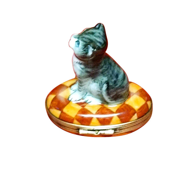 Small Cat on a Rug Limoges Box, Yellow Collar, view 3