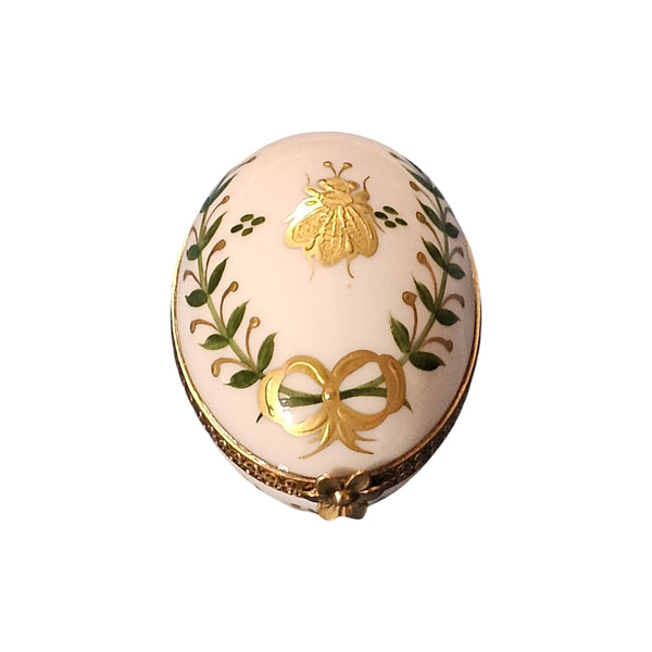 Golden Green Leaf Egg Box Porcelain Limoges Egg French Trinket Box