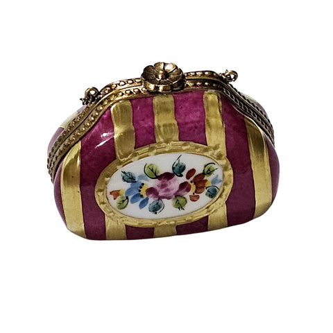 Red Gold Striped Purse Limoges Box Porcelain Limoges purse French Trinket Box