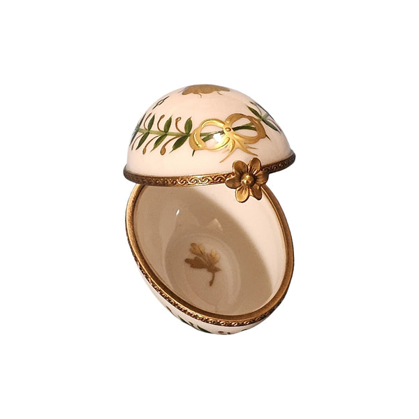 Golden Green Leaf Egg Box Porcelain Limoges Egg French Trinket Box