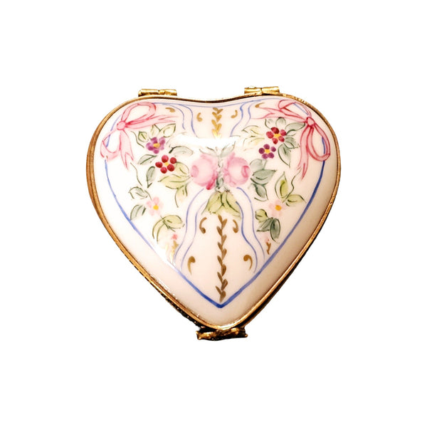 Flowers And Ribbons Heart Box Porcelain Limoges heart French Trinket Box