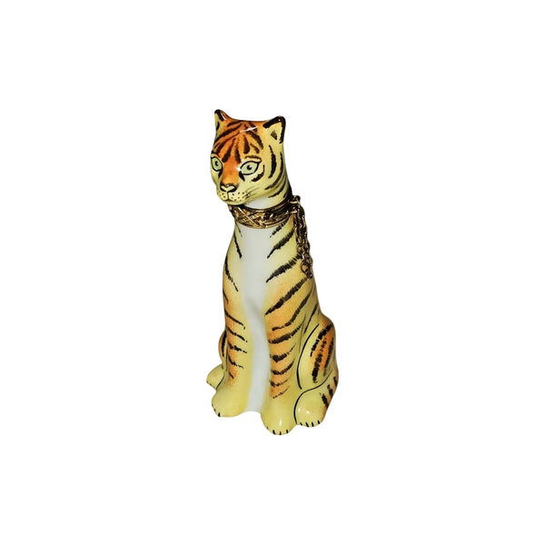 Majestic Tiger Figurine Box Porcelain Limoges cat wild animals French Trinket Box