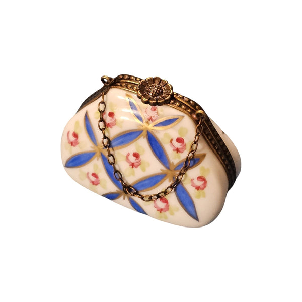 Charming Blue Floral Limoges Box Porcelain Limoges Purse French Trinket Box