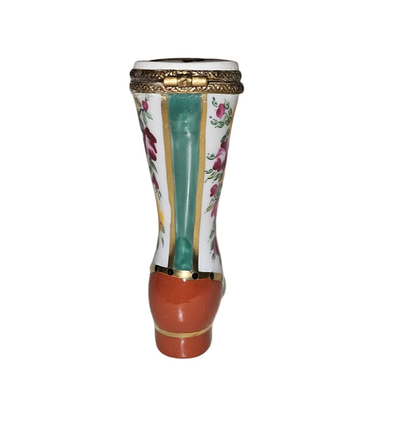 Victorian Elegance Red Tip Boot Porcelain Limoges Shoe hat French Trinket Box