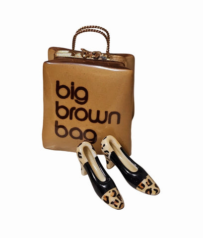 Big Brown Bag With Heels Porcelain Limoges Bag purse fashion French Trinket Box